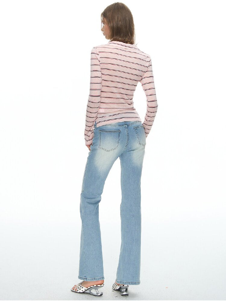 Light Washed Slim Bootcut Jeans【s0000015876】