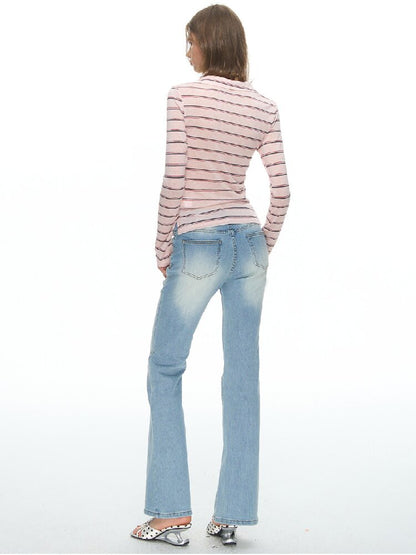 Light Washed Slim Bootcut Jeans【s0000015876】