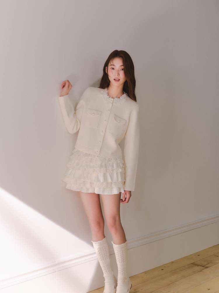 Beaded Collar Long-Sleeve Knit Top【s0000014612】