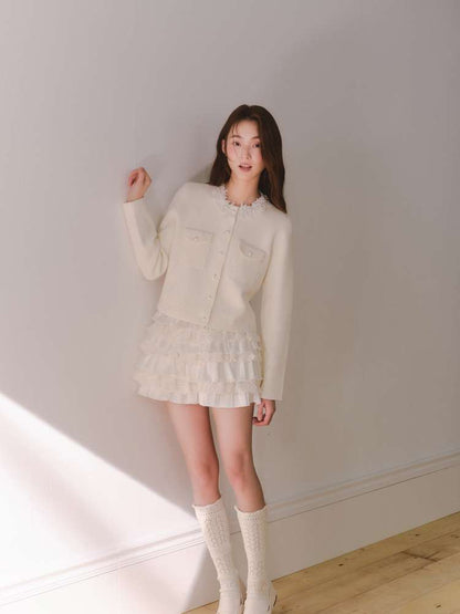 Beaded Collar Long-Sleeve Knit Top【s0000014612】