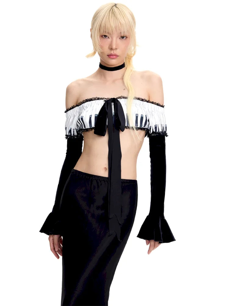 Piano Print Strapless Top【s0000014097】