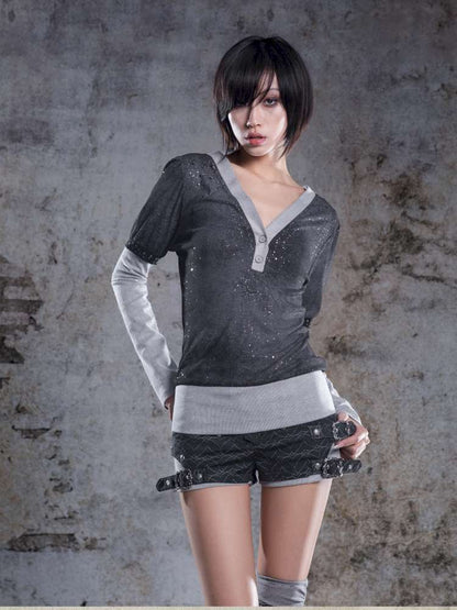 High-Stretch Printed Rhinestone Knit Top【s0000014490】