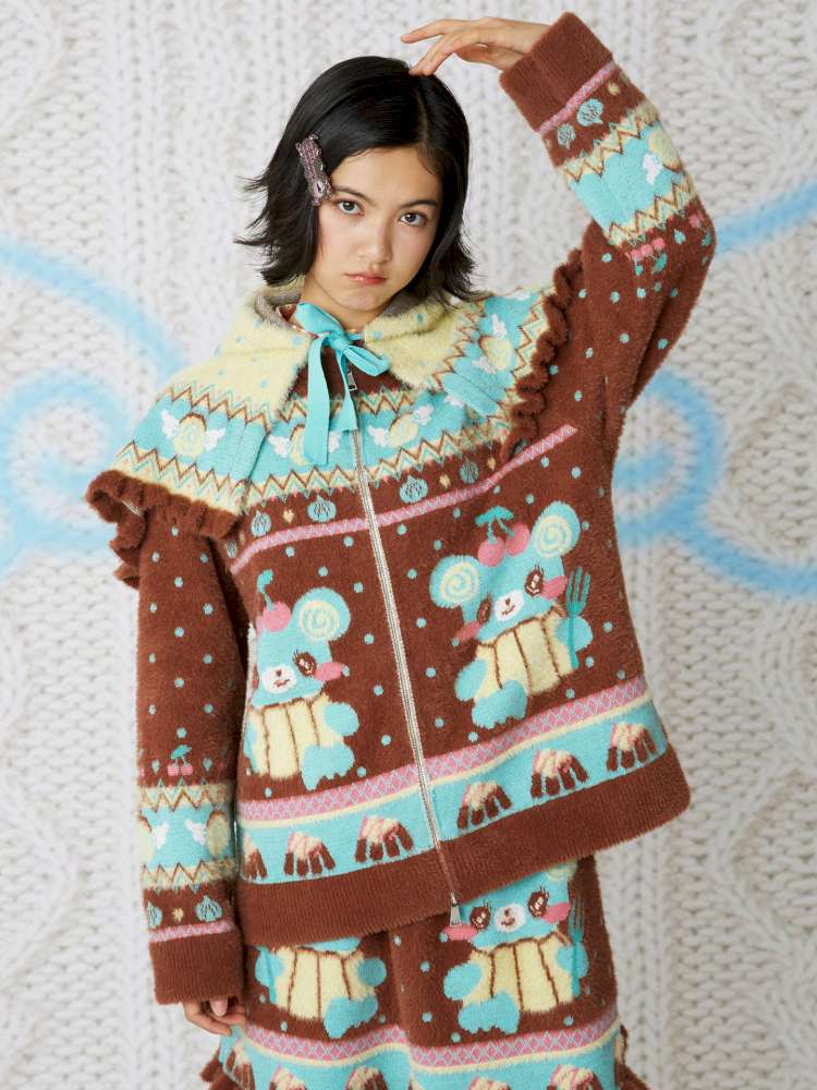 Yellow Bear Knit Cape Hat【s0000014861】