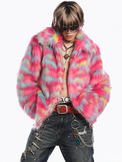 Rainbow Colorful Faux Fur Coat【s0000019281】