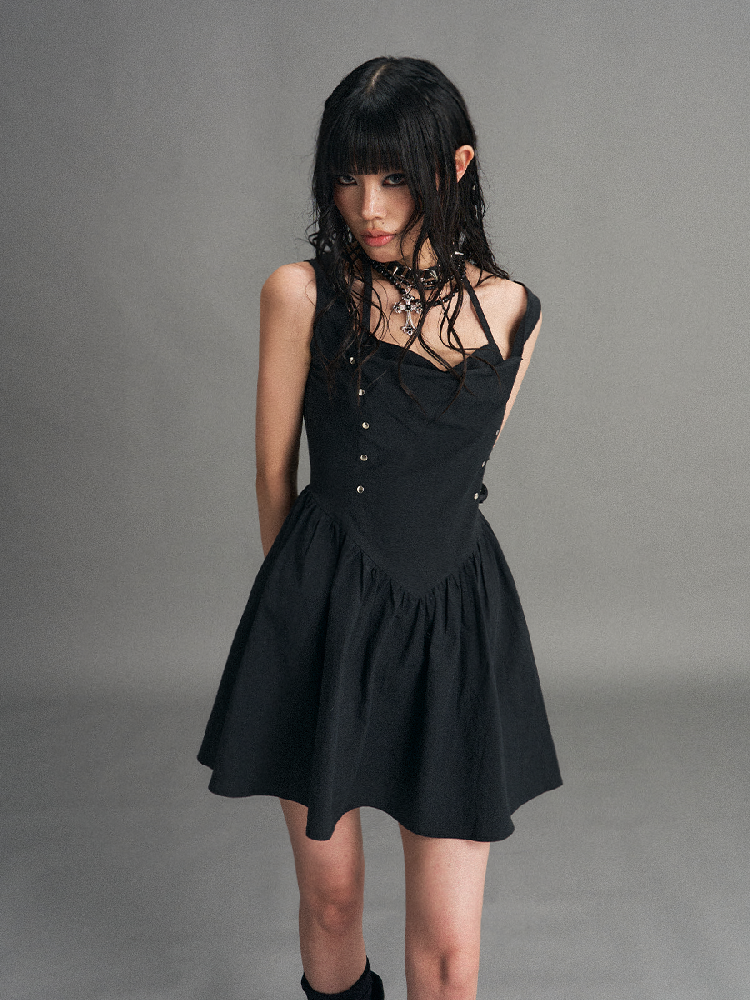 Dark Punk Riveted Halter Slip Dress【s0000017770】