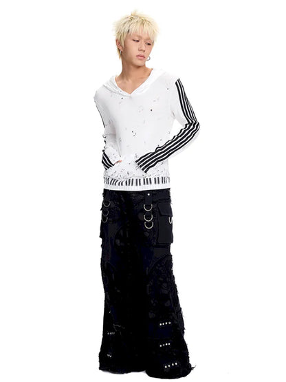 Piano Note Print Pullover Long-Sleeve Sweatshirt【s0000014100】