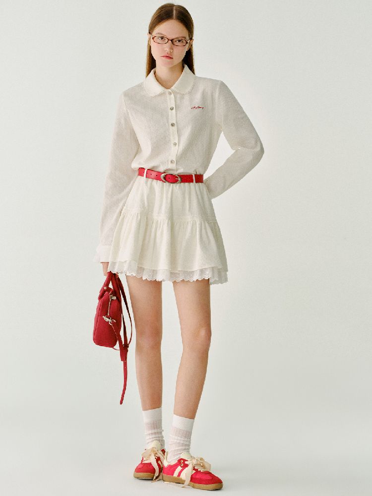 Doll Collar Solid Color Bow Flutter Shirt【s0000011963】