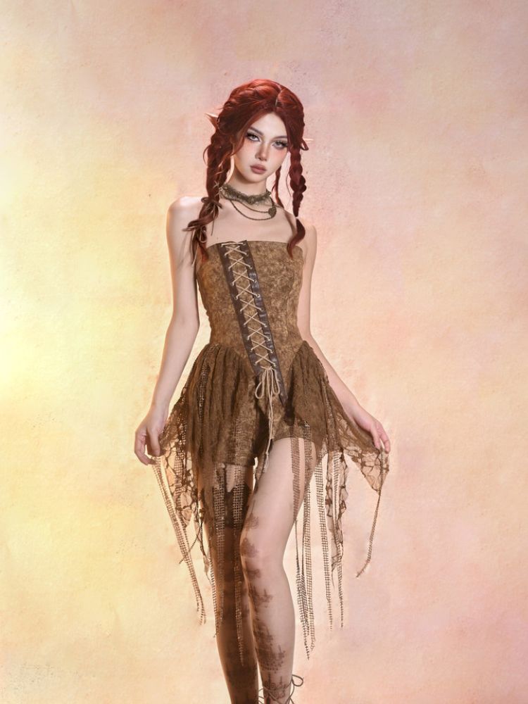 Aged Denim Asymmetric Plunge Top【s0000013508】