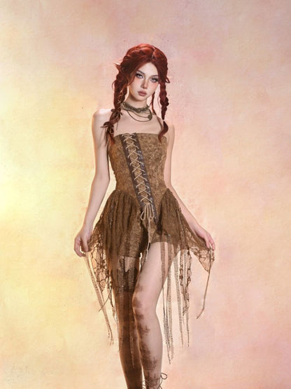 Aged Denim Asymmetric Plunge Top【s0000013508】