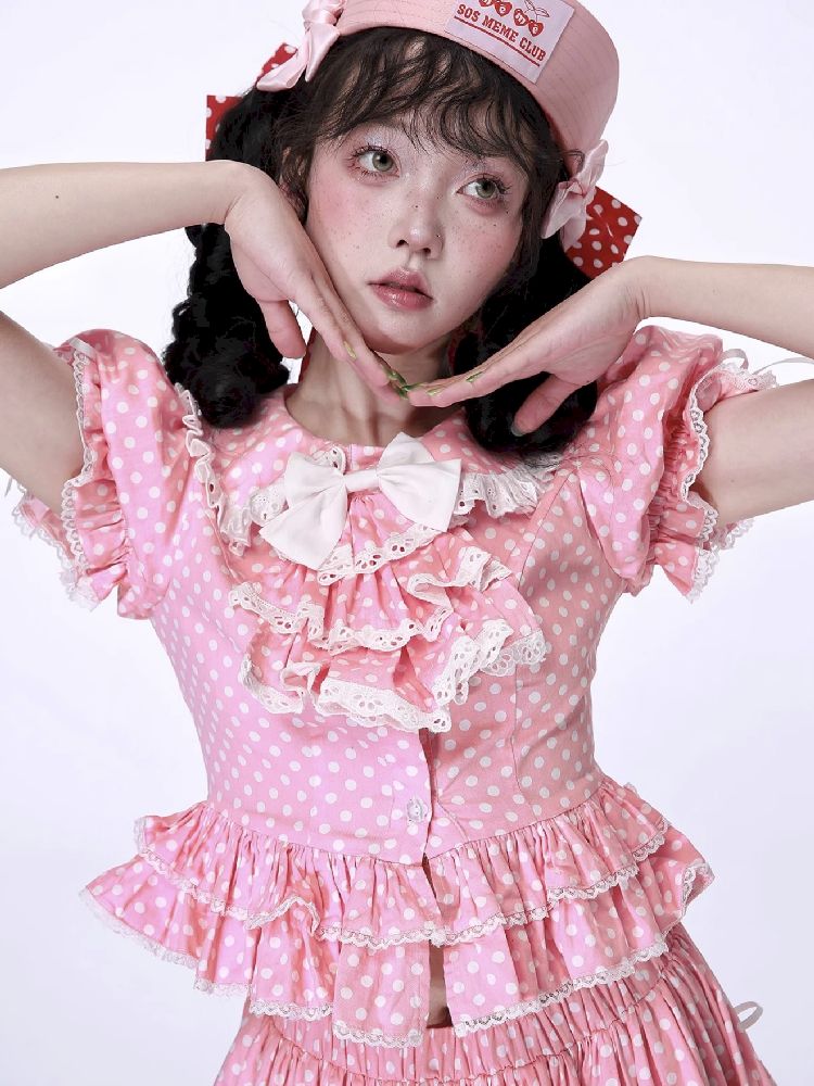 Polka Dot Short Sleeve Top【s0000012186】