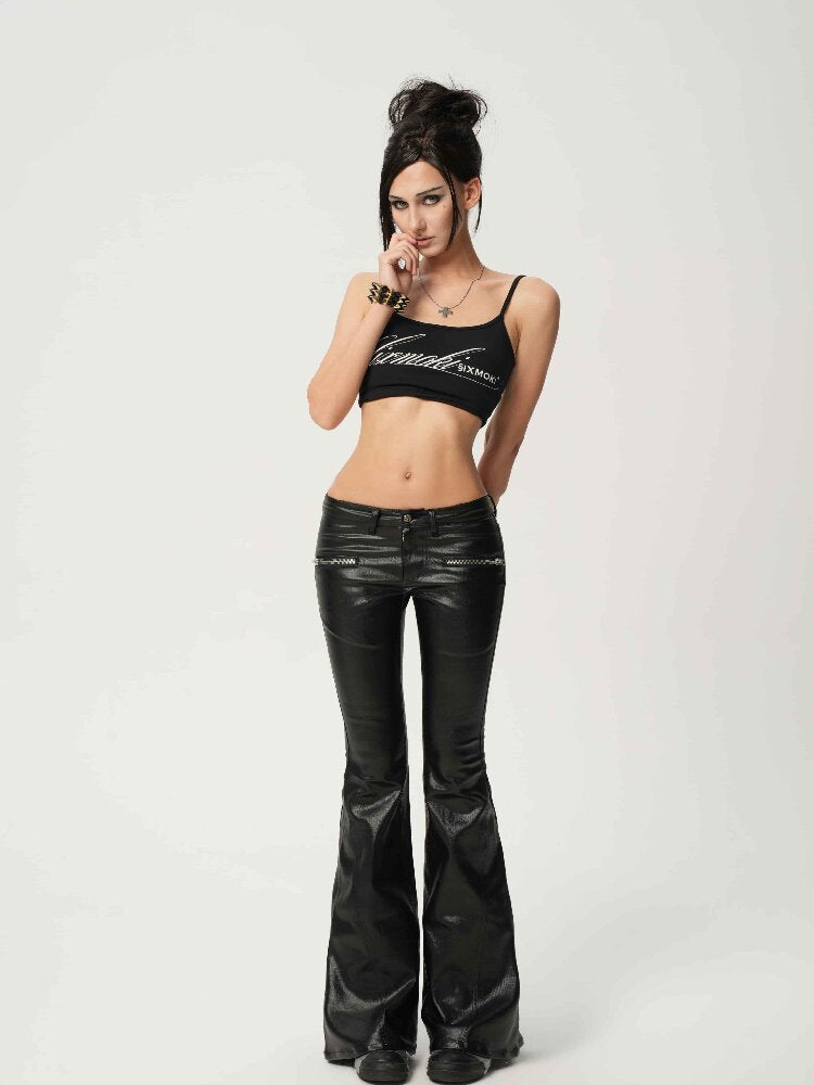 Glossy Coated Zipper Flared Pants【s0000017471】