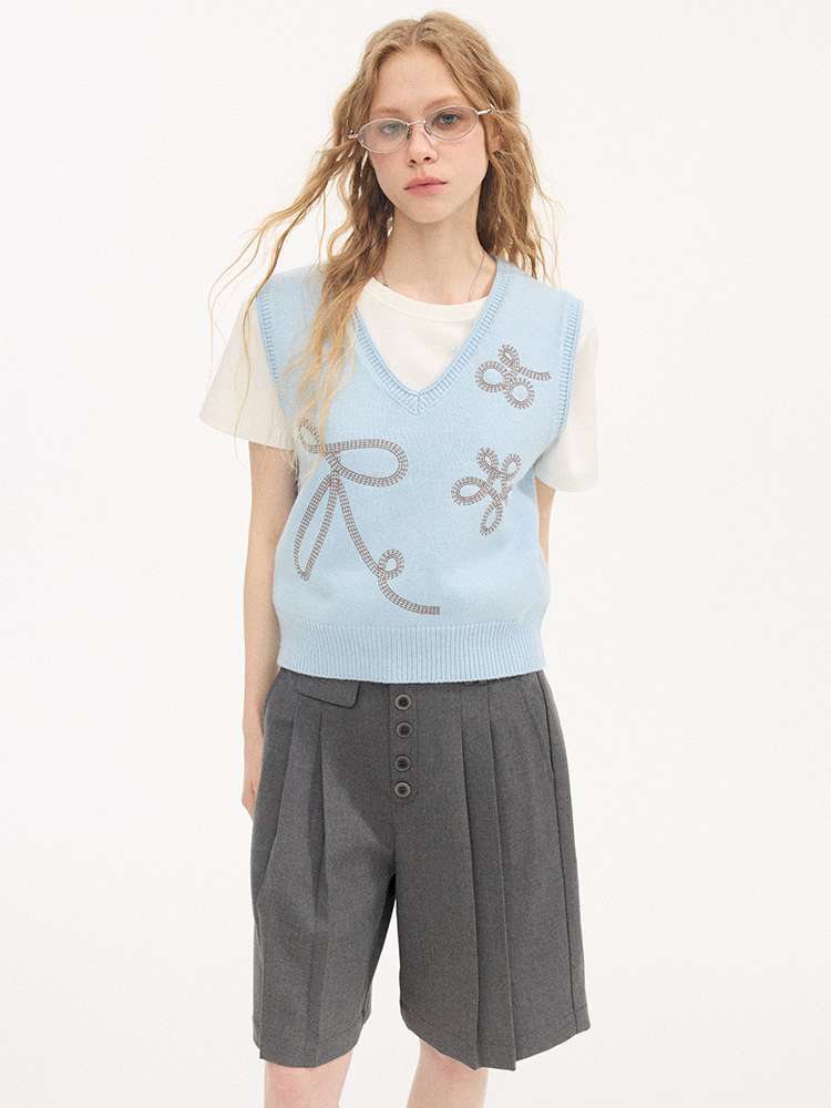 Dotted Embroidered Knit Vest【s0000015413】