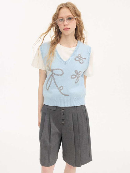 Dotted Embroidered Knit Vest【s0000015413】