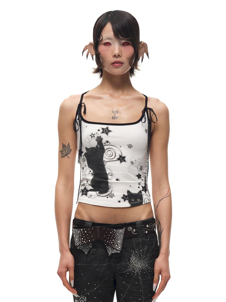 Black Cat Print Camisole【s0000012585】