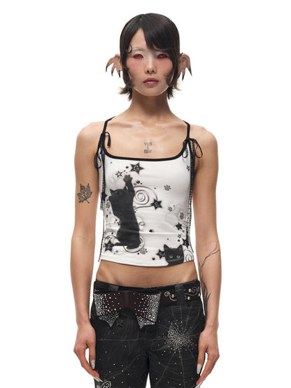 Black Cat Print Camisole【s0000012585】