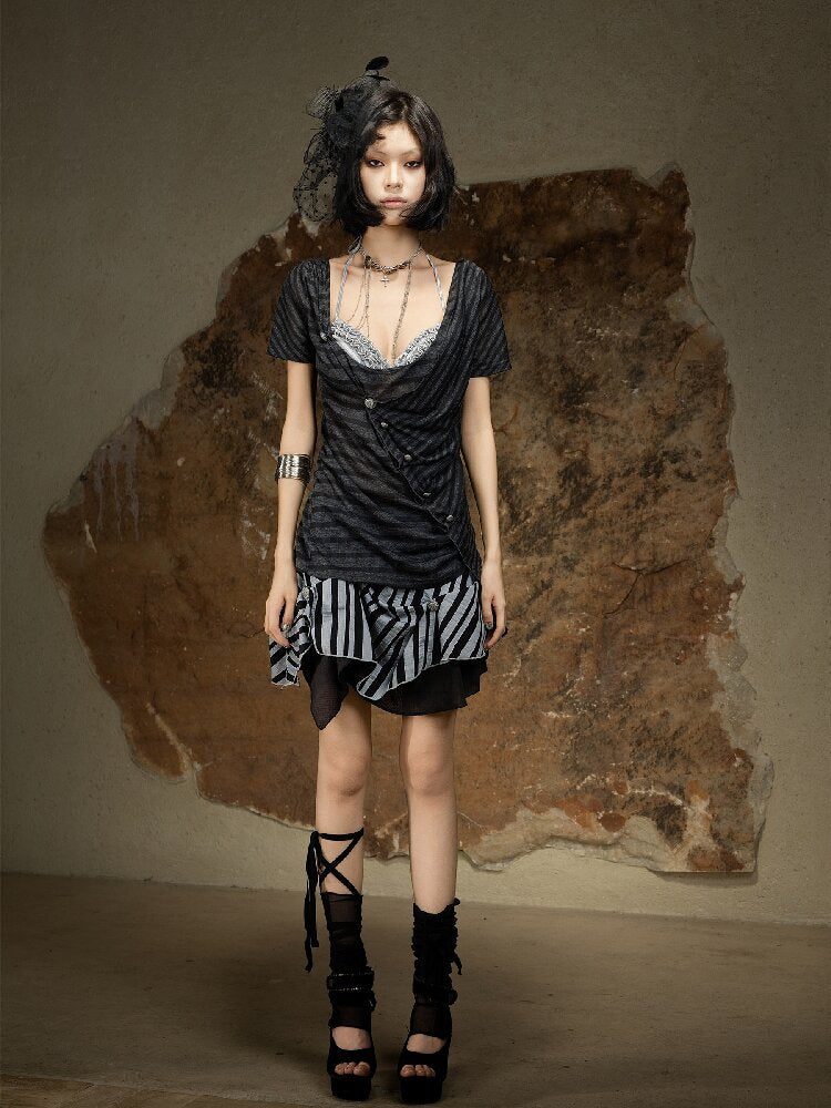 Vintage Punk Irregular Knit T-shirt【s0000016880】