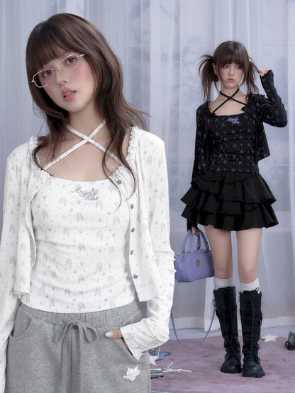 Bear Print Knit Camisole Jacket Cardigan【s0000013368】