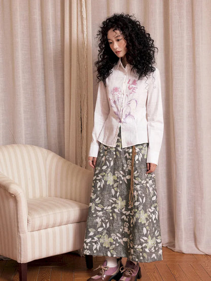 Brushed Print Flattering Mid-Length Skirt【s0000013989】