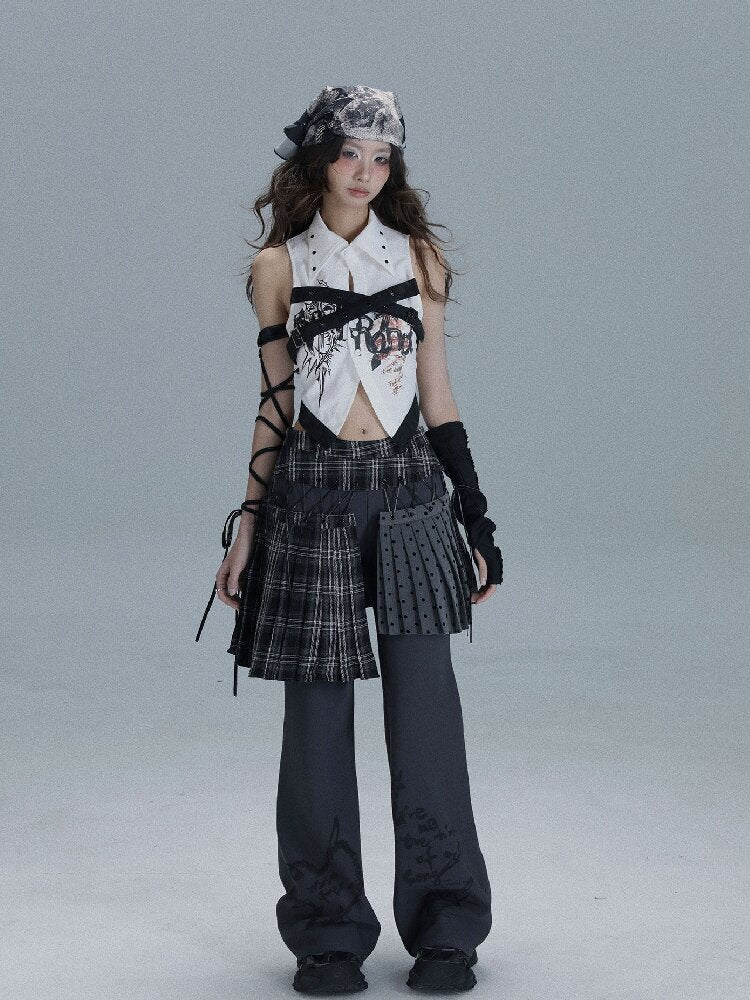 Layered Plaid Patchwork Culottes【s0000016722】