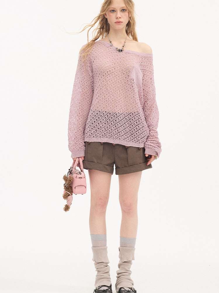 Diagonal Openwork Beaded Knitwear【s0000015405】