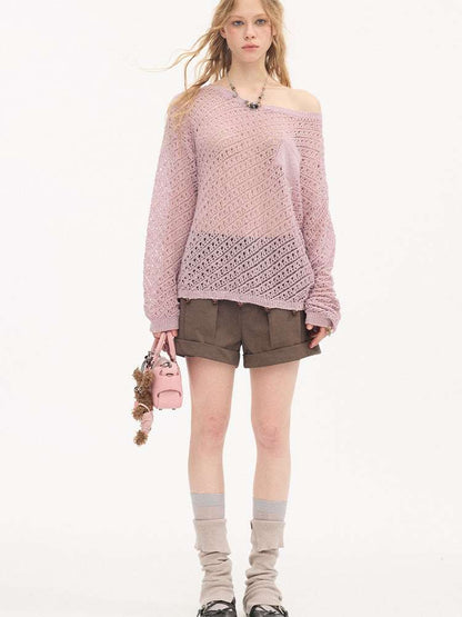 Diagonal Openwork Beaded Knitwear【s0000015405】