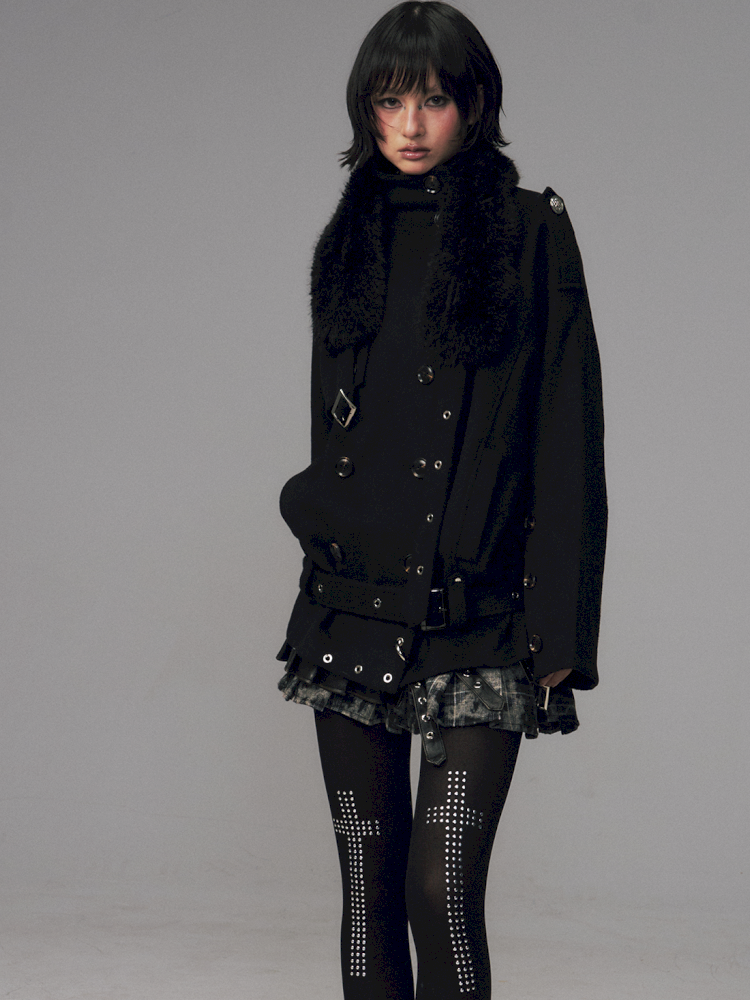 Dark Wool Double-Breasted Coat【s0000014451】