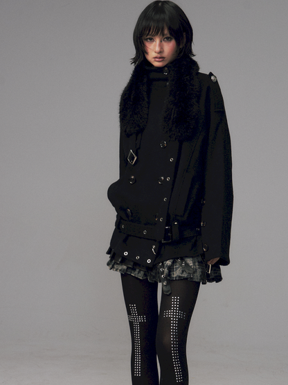 Dark Wool Double-Breasted Coat【s0000014451】