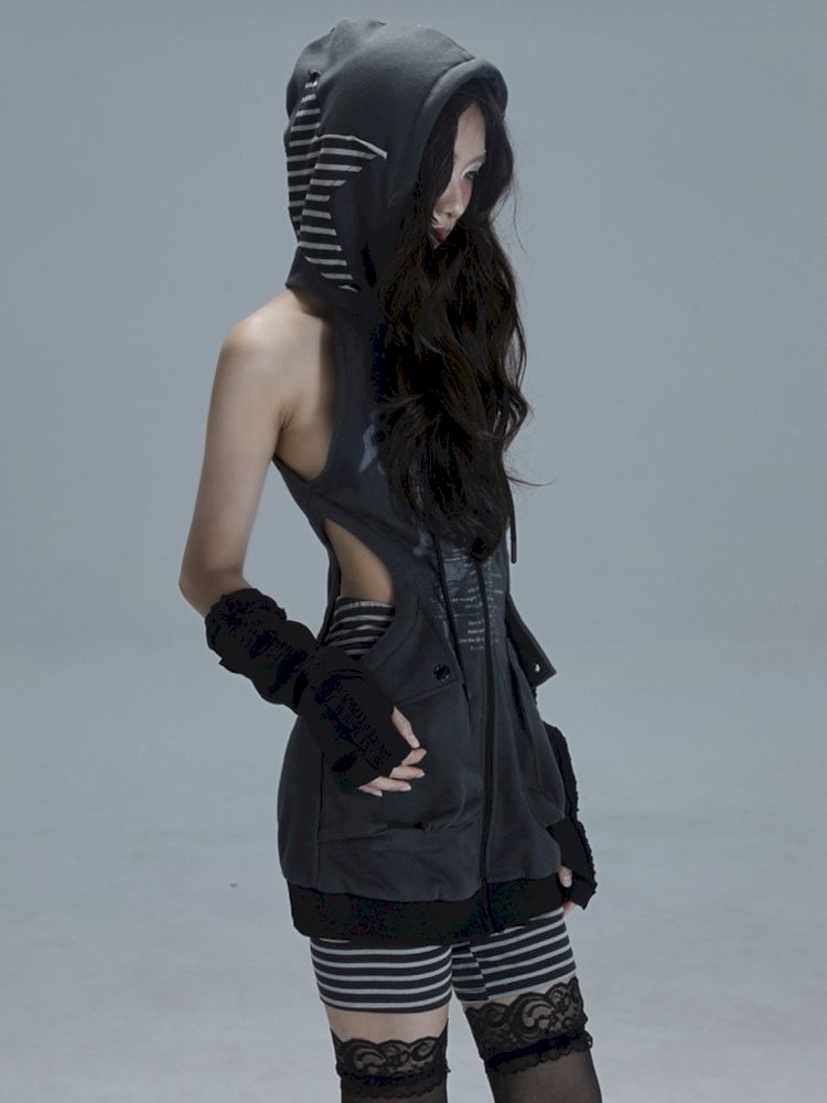 Long hoodie skeleton sweater dress【s0000013482】