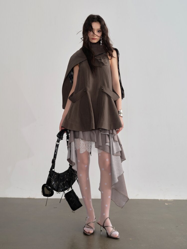 Earth Color Detachable Cape Sundress【s0000015692】