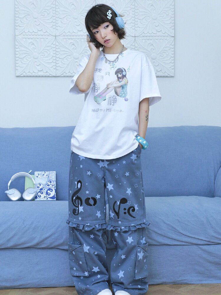 Embroidery Star Wide Leg Pants【s0000017129】