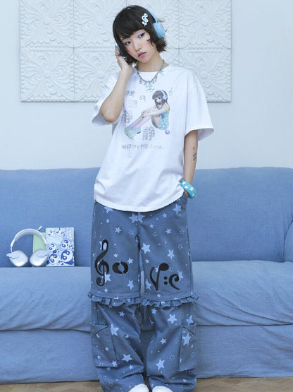 Embroidery Star Wide Leg Pants【s0000017129】