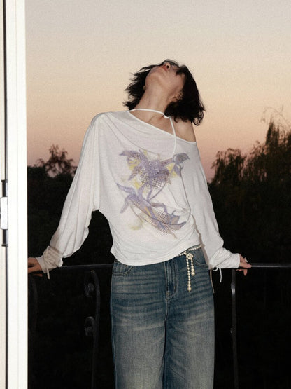 Mist Orchid Print Lace Up Top【s0000015457】