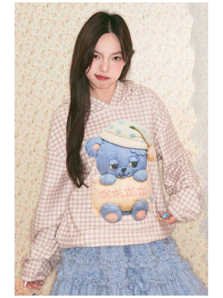 Sleep Bear Suede Hooded Sweatshirt【s0000014509】