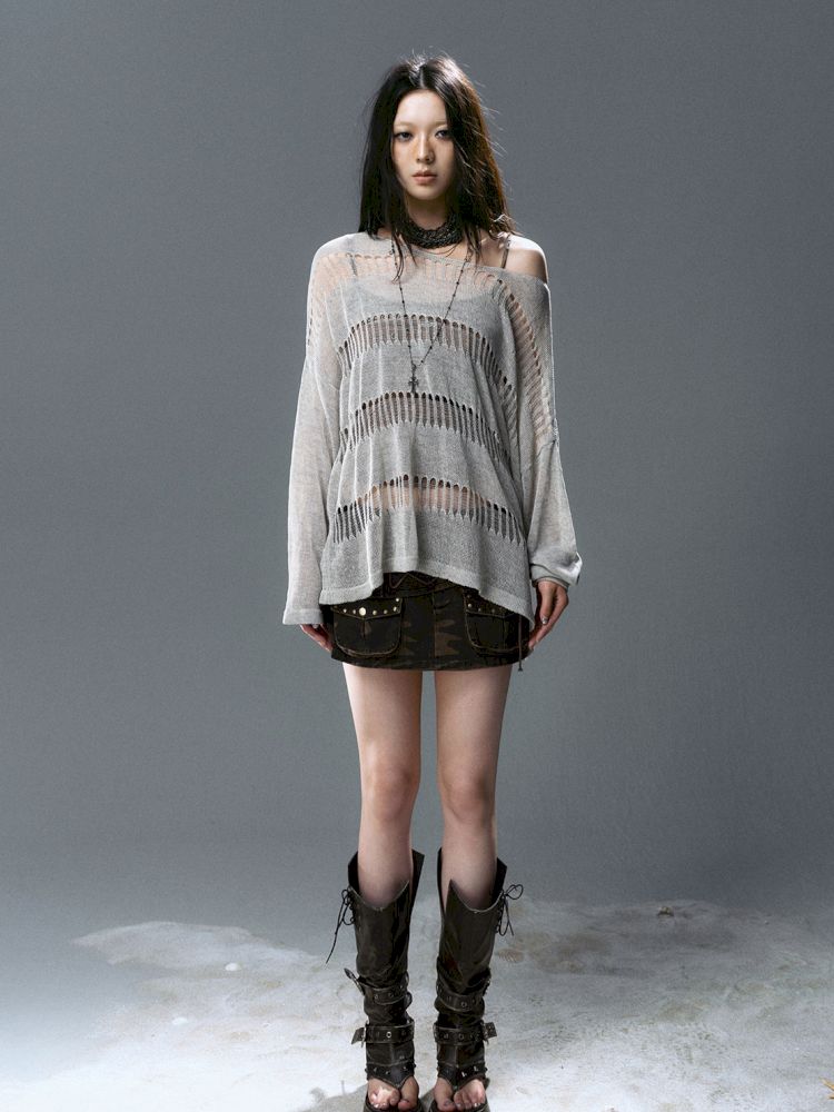 Raglan Cutout Knit Cowl Top【s0000012640】