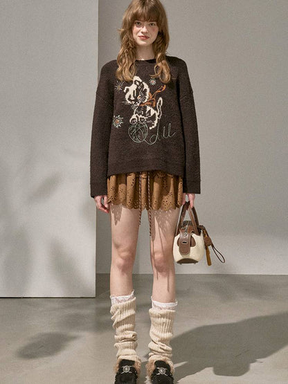 Playful Kitten Round Neck Long Sleeve Sweater【s0000014402】