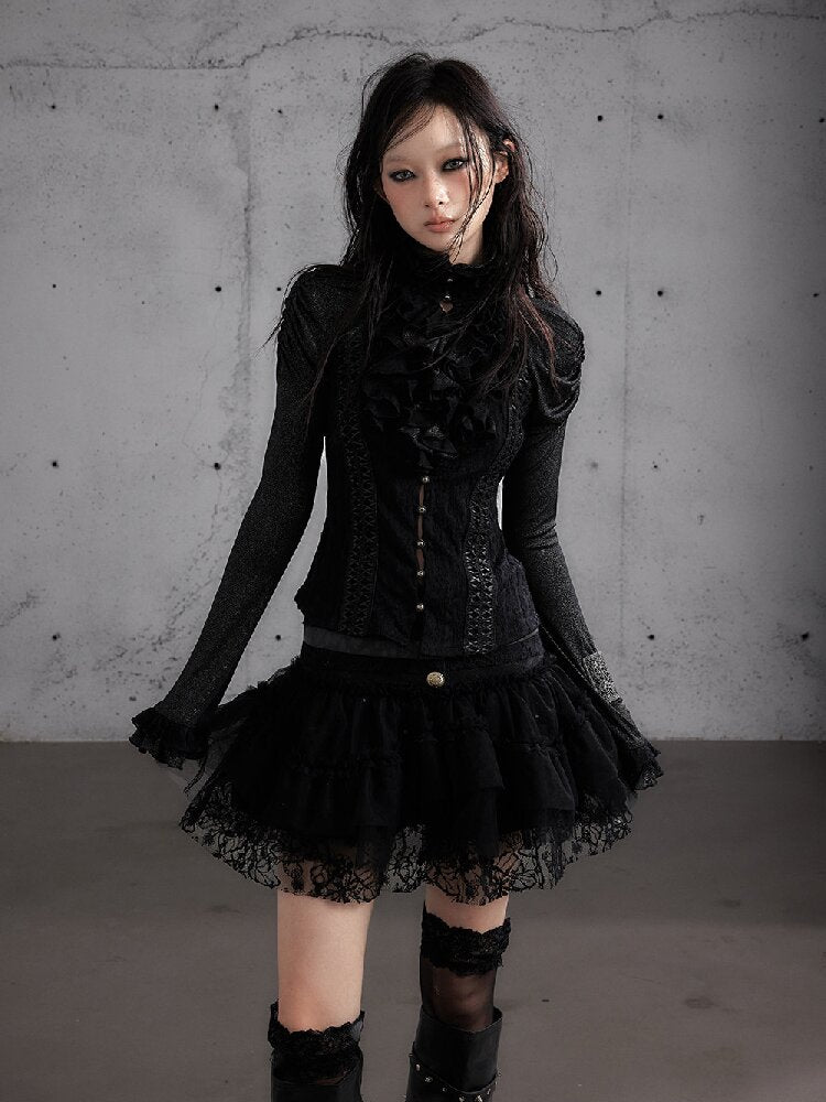 Ruffle Lace Long Sleeve Top【s0000019154】