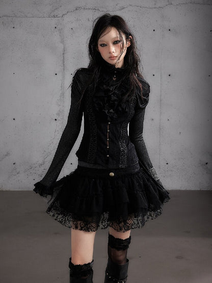 Ruffle Lace Long Sleeve Top【s0000019154】