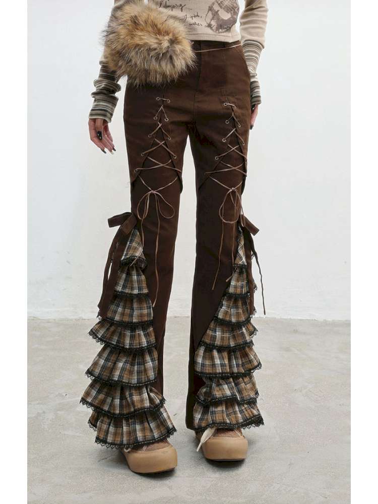 Plaid Strap Vintage Lace Slacks【s0000014832】