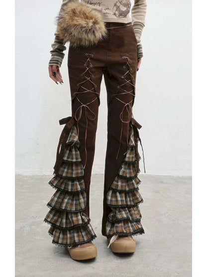 Plaid Strap Vintage Lace Slacks【s0000014832】