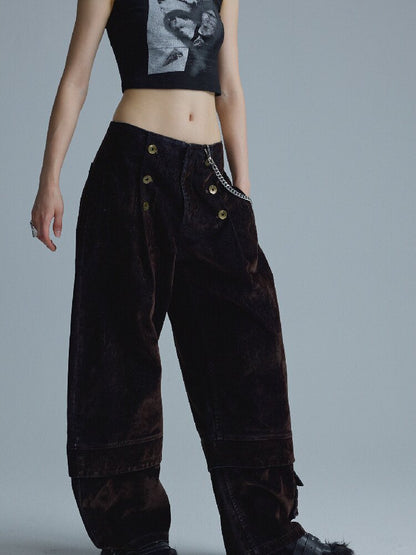 Mottled Velvet Buttoned Wide-Leg Pants【s0000018557】
