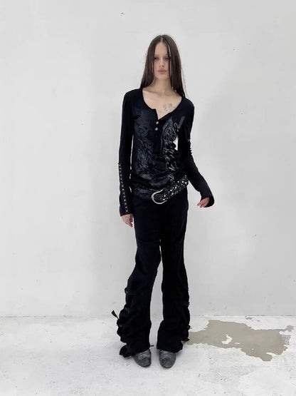 Long Sleeved Ripped Punk Print Tee【s0000015912】