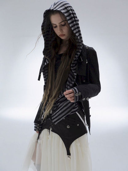 Patchwork Striped Hooded Pullover【s0000013900】