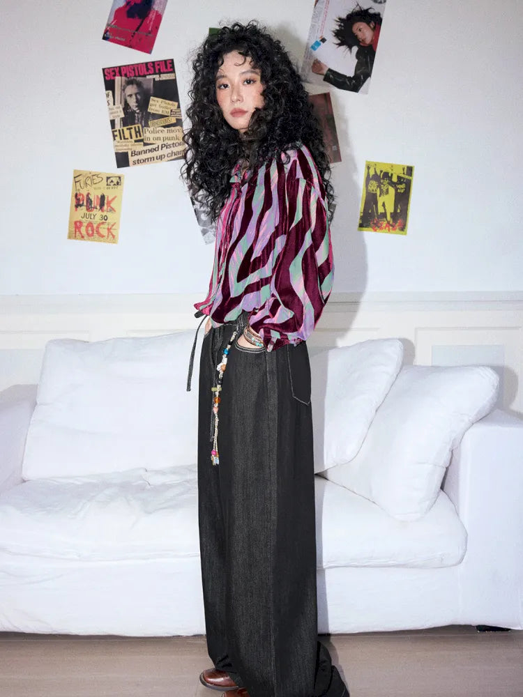 Washed elastic-waist wide-leg long jeans【s0000013990】
