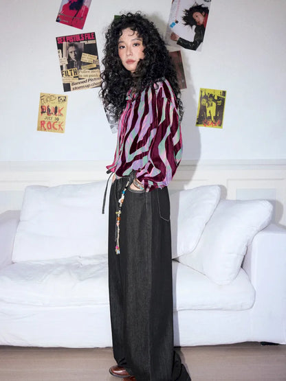 Washed elastic-waist wide-leg long jeans【s0000013990】