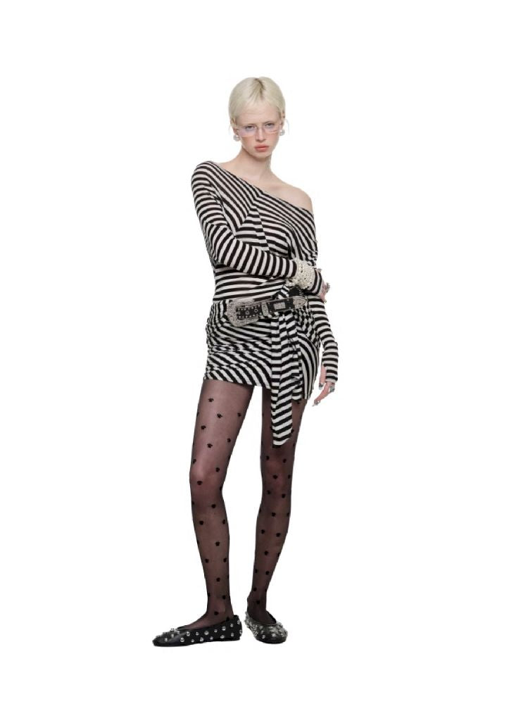 Black and White Striped Raglan Dress【s0000011613】