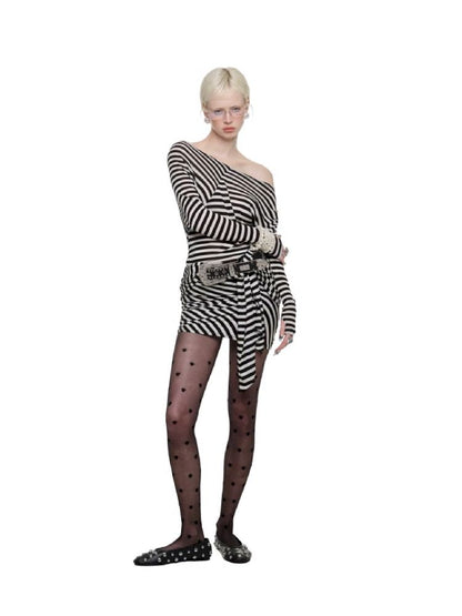 Black and White Striped Raglan Dress【s0000011613】