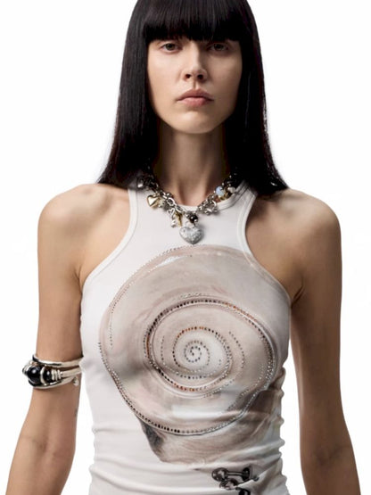 Floral Printing Hot Rhinestone Work Vest【s0000012406】