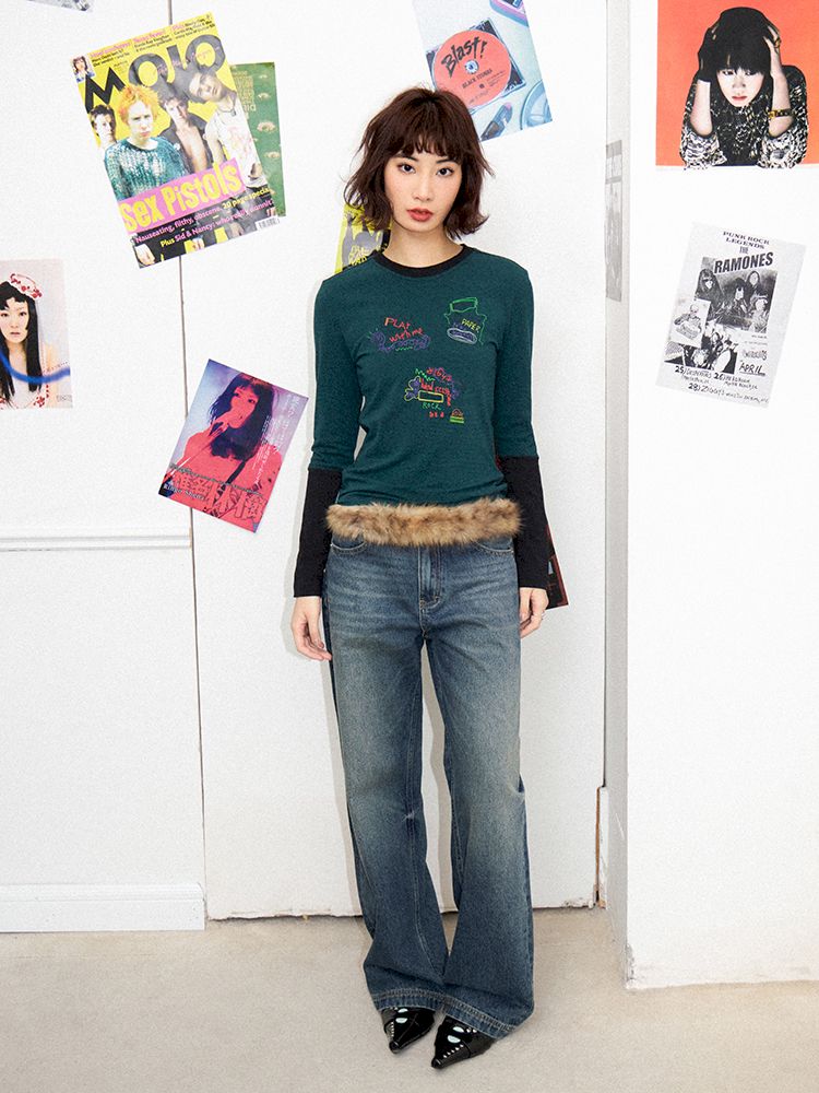 Stripe Splicing Printed T-Shirt【s0000011648】