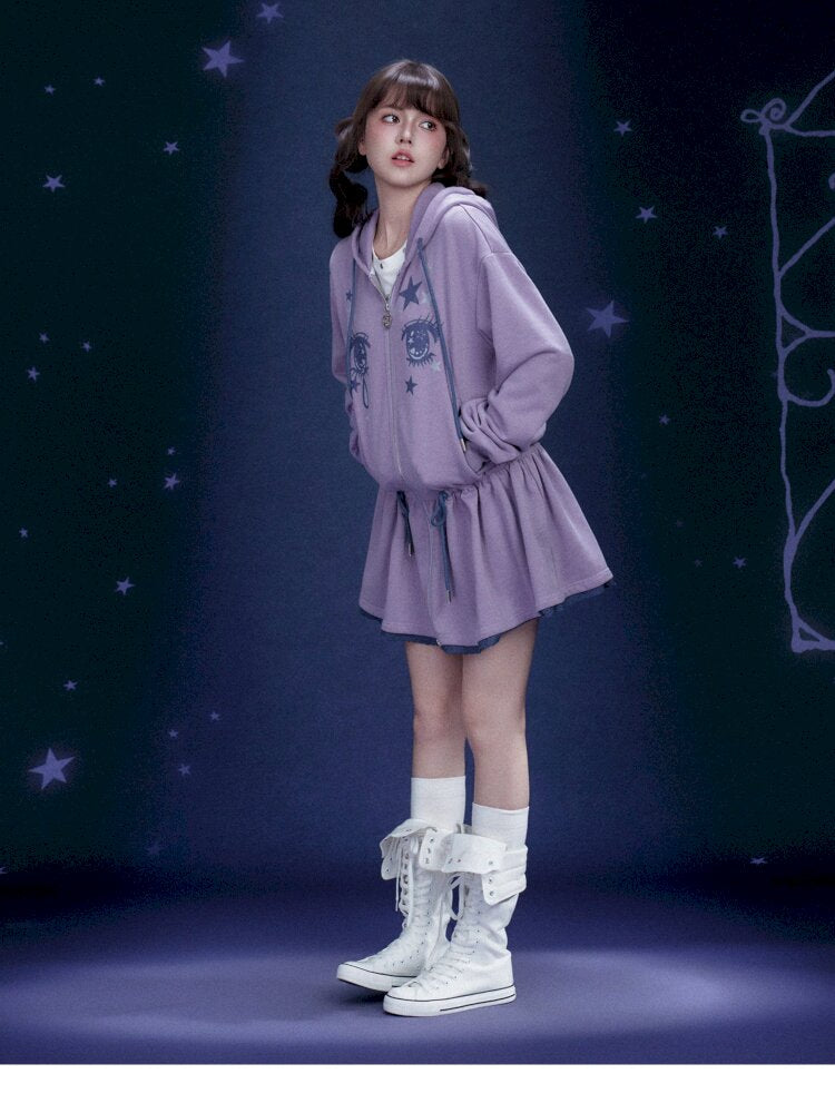 Purple Comic Eye Sweatshirt Dress【s0000015439】