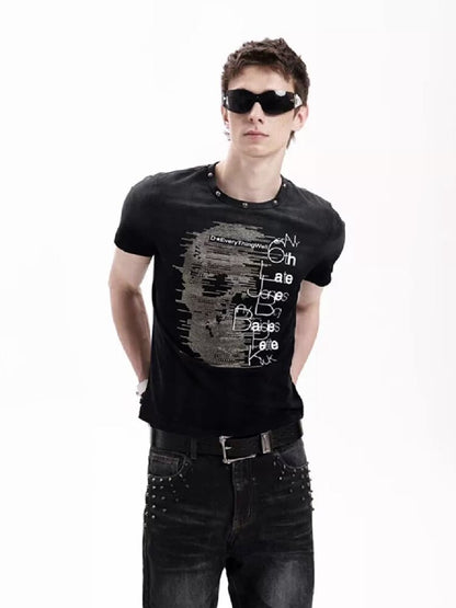 Washed Heavy-Duty Rhinestone T-Shirt【s0000018280】